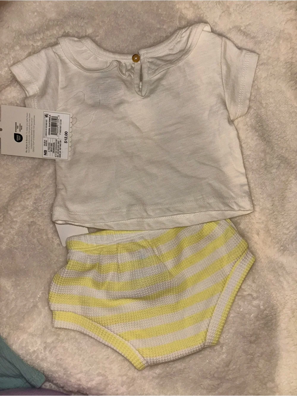 cloud island White Tee & Aqua/Yellow Shorts 2-Piece Set